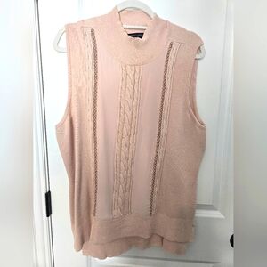 White House Black Market Sleeveless Pink Cable Knit Mock Neck Sweater XL
